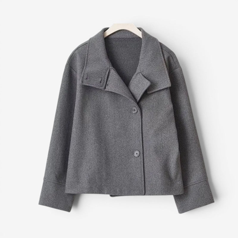 Womens Button Front Stand Collar Coat