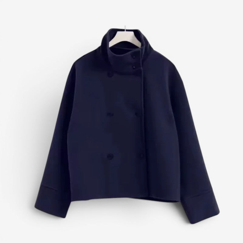 Womens Button Front Stand Collar Coat