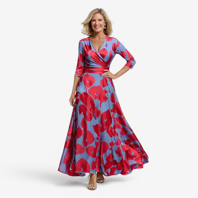Elegant Floral Maxi Dress with V Neck