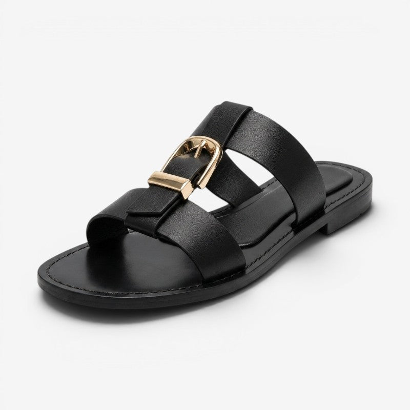 Women's Flat Sandals with Buckle And Open Toe Design