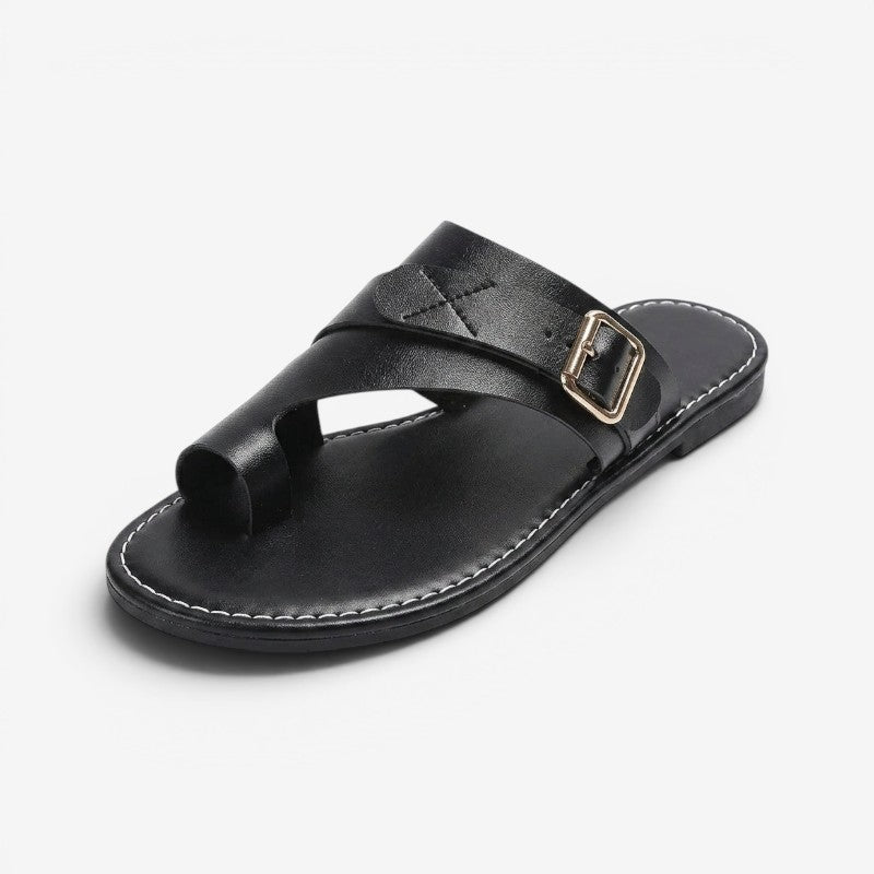 Women's Flat Sandals with Adjustable Buckle and Non Slip Sole