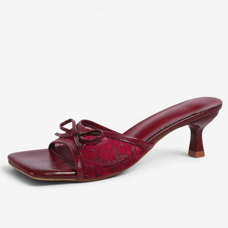 Elegant Square-Toe Slip-On Sandals with Bow Detail