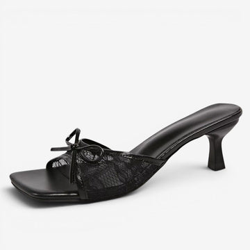 Elegant Square-Toe Slip-On Sandals with Bow Detail