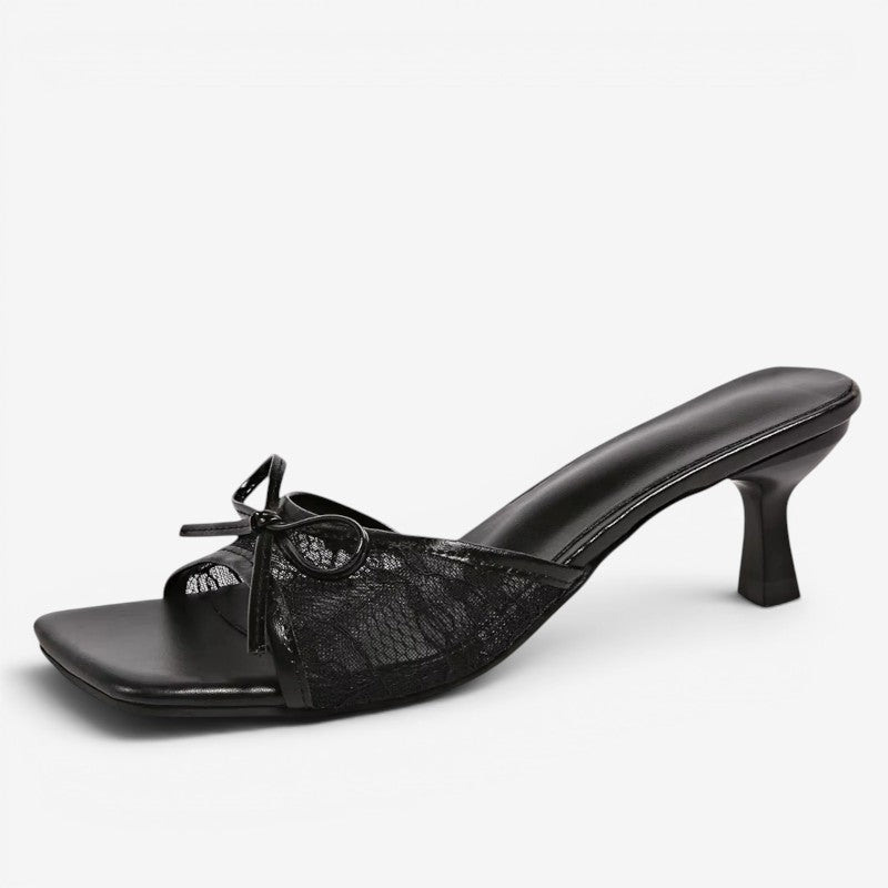 Elegant Square-Toe Slip-On Sandals with Bow Detail