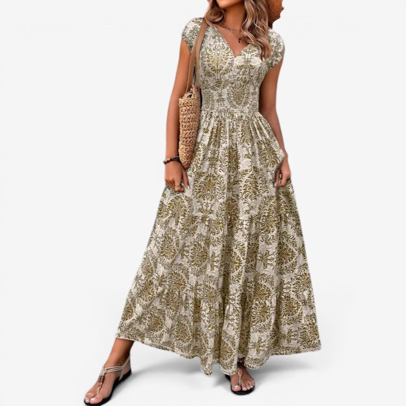 Women’s Sleeveless V-Neck Patterned Maxi Dress