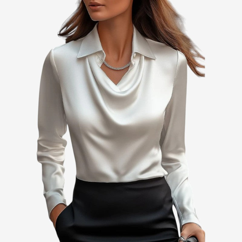Long Sleeve Draped Collar Blouse