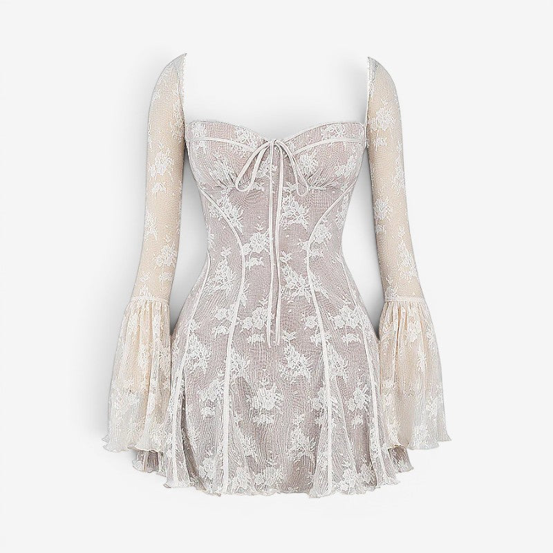 Women's Floral Mini Dress with Square Neckline