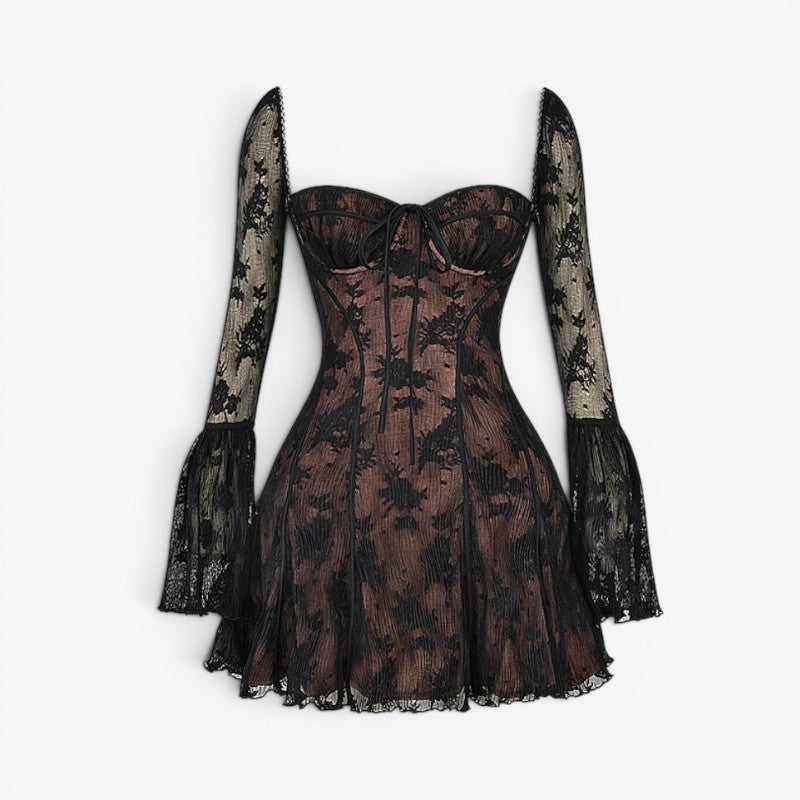 Women's Floral Mini Dress with Square Neckline