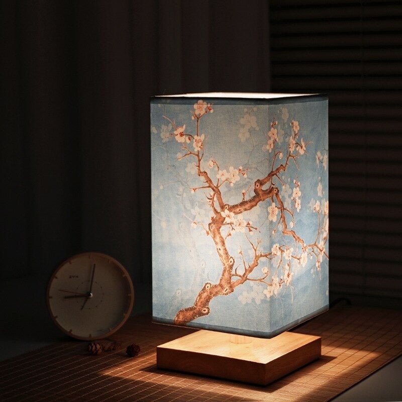 ZenGlow - East Asian-Style Cubical Table Lamp Collection Fabric Shade with Painted Designs | Soft Warm Glow with Tranquil Ambiance | Artistic Accent for Nightstand, Desk or Shelf
