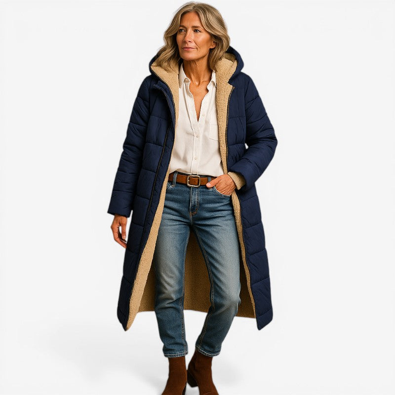 Modern Cut Notched Collar Long Coat
