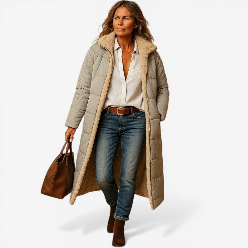 Modern Cut Notched Collar Long Coat