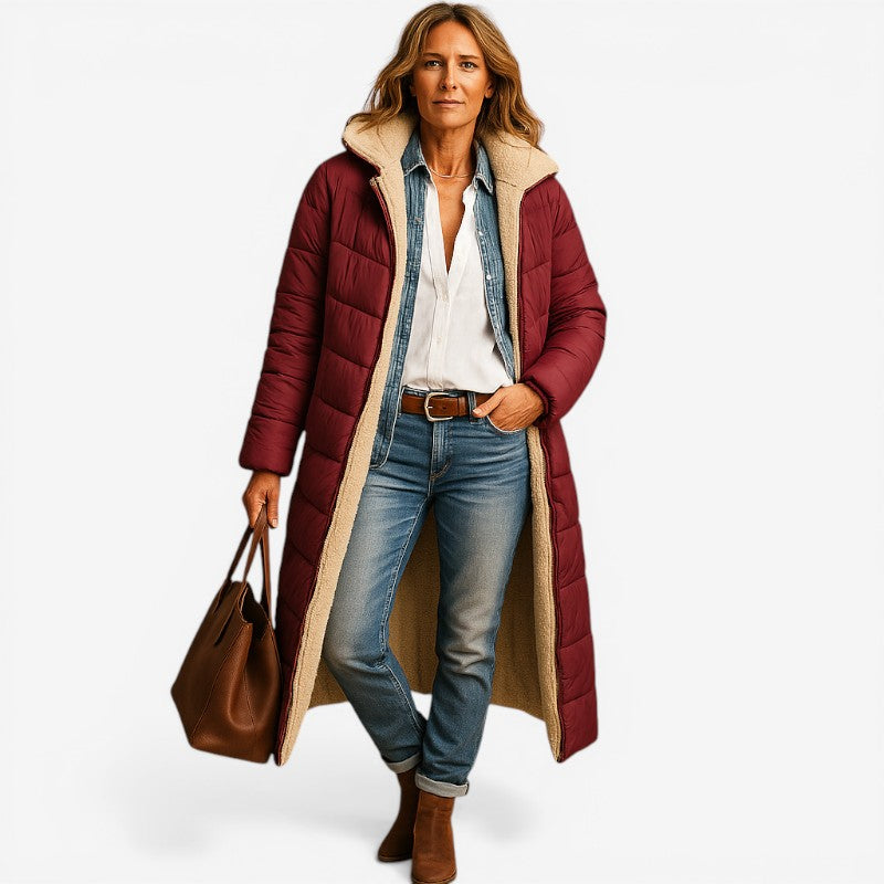 Modern Cut Notched Collar Long Coat