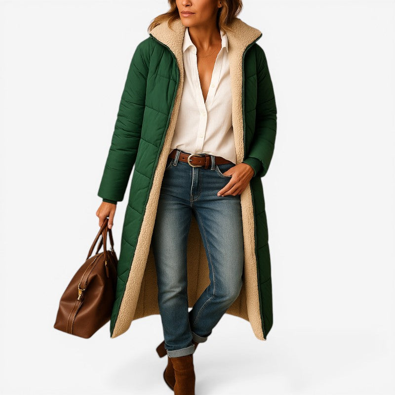 Modern Cut Notched Collar Long Coat
