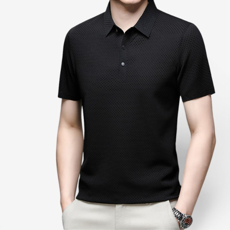 Men's Short Sleeve Button Polo Shirt with Collar