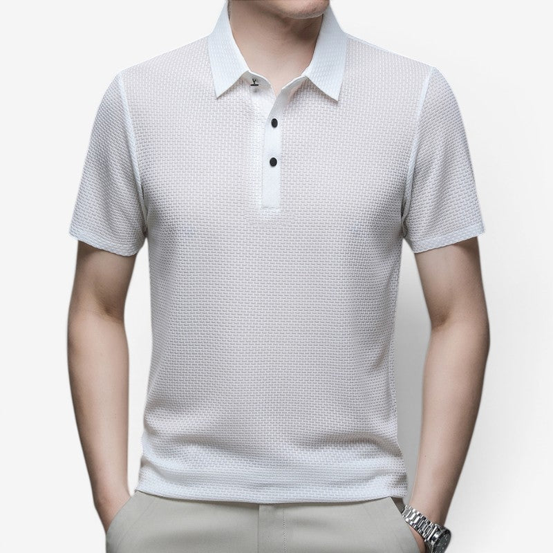 Men's Short Sleeve Button Polo Shirt with Collar