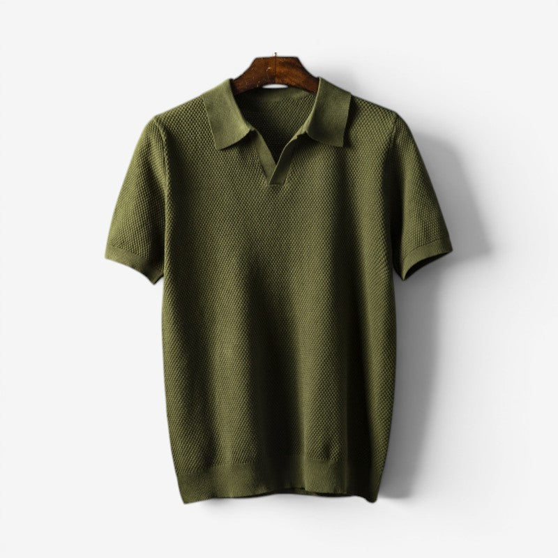 Men's Short Sleeve Polo Shirt with Turn Down Collar