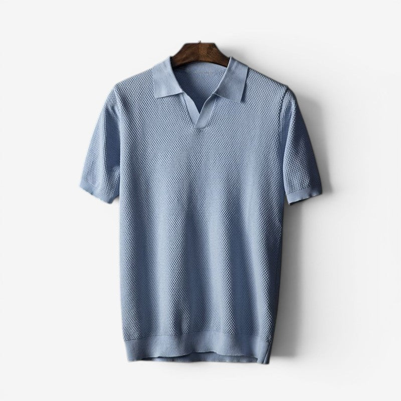 Men's Short Sleeve Polo Shirt with Turn Down Collar