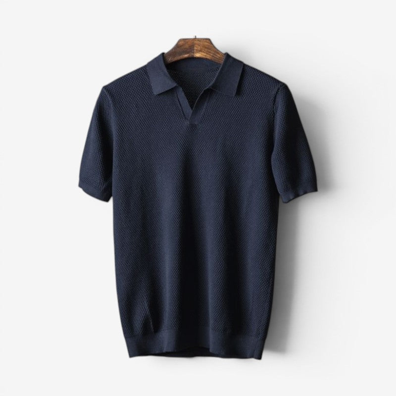 Men's Short Sleeve Polo Shirt with Turn Down Collar