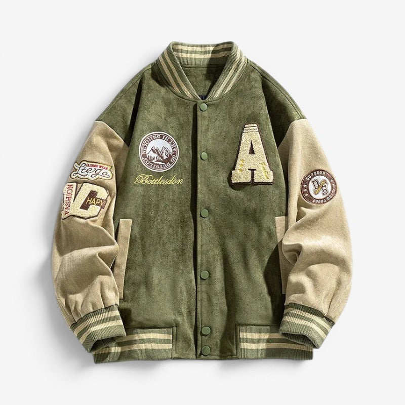 Men's Long Sleeve Button Front Bomber Jacket with Pockets