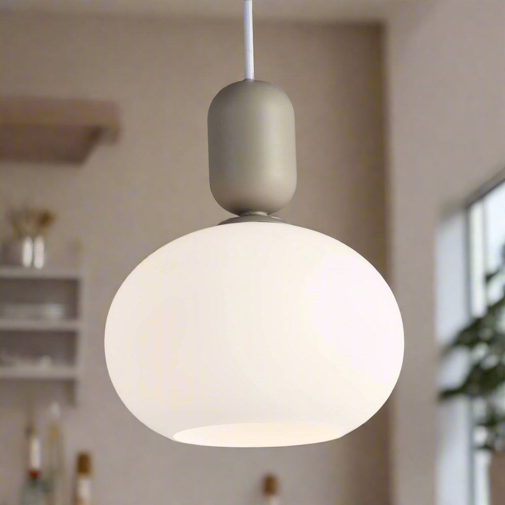 GlowForm - Minimalist Pendant Lights Rounded White Glass Shade with Metallic Accent | Soft Diffused Ambient Glow for Modern Elegance | Ideal for Kitchen, Dining Room, Hallway, or Home Office
