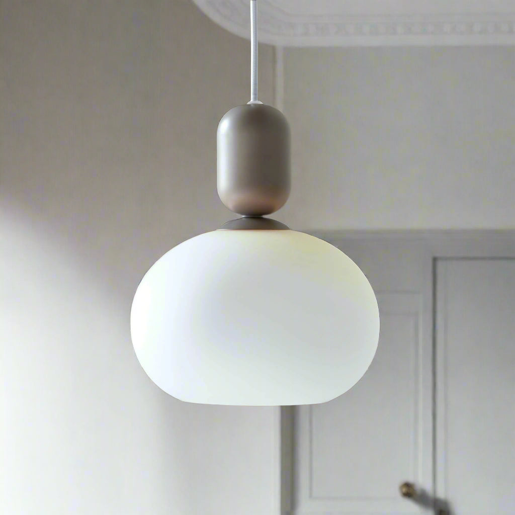 GlowForm - Minimalist Pendant Lights Rounded White Glass Shade with Metallic Accent | Soft Diffused Ambient Glow for Modern Elegance | Ideal for Kitchen, Dining Room, Hallway, or Home Office