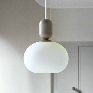 GlowForm - Minimalist Pendant Lights Rounded White Glass Shade with Metallic Accent | Soft Diffused Ambient Glow for Modern Elegance | Ideal for Kitchen, Dining Room, Hallway, or Home Office