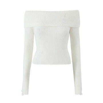 Isla - Short slim fitting ribbed knit top with off-shoulder design for women