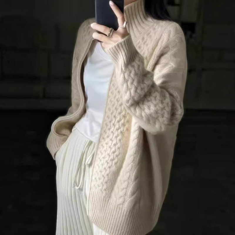 Women's Long Sleeve Knitted Zip Jacket