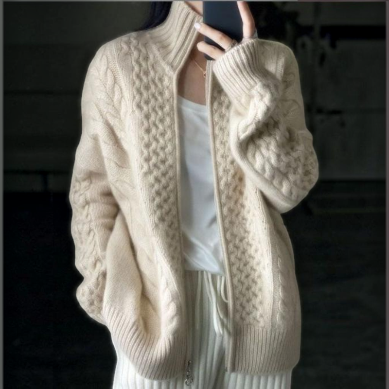 Women's Long Sleeve Knitted Zip Jacket