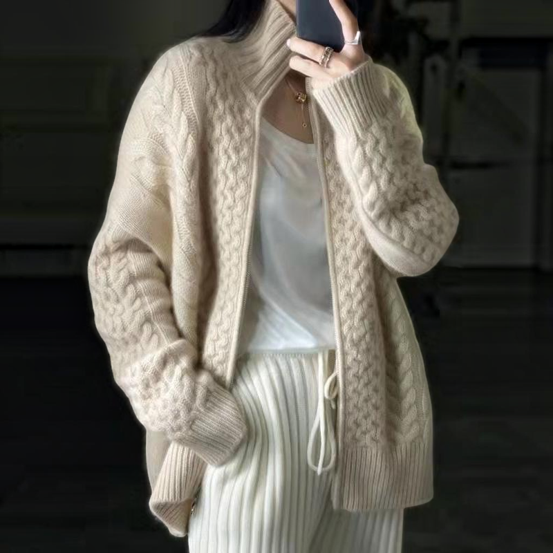 Women's Long Sleeve Knitted Zip Jacket