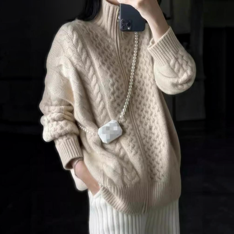 Women's Long Sleeve Knitted Zip Jacket