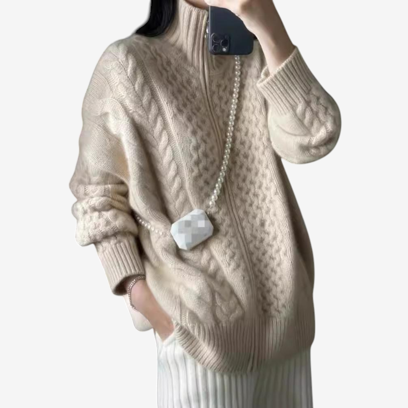 Women's Long Sleeve Knitted Zip Jacket