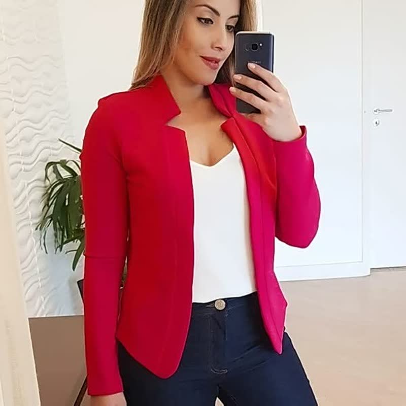Elegant Collarless Long Sleeve Blazer for Women