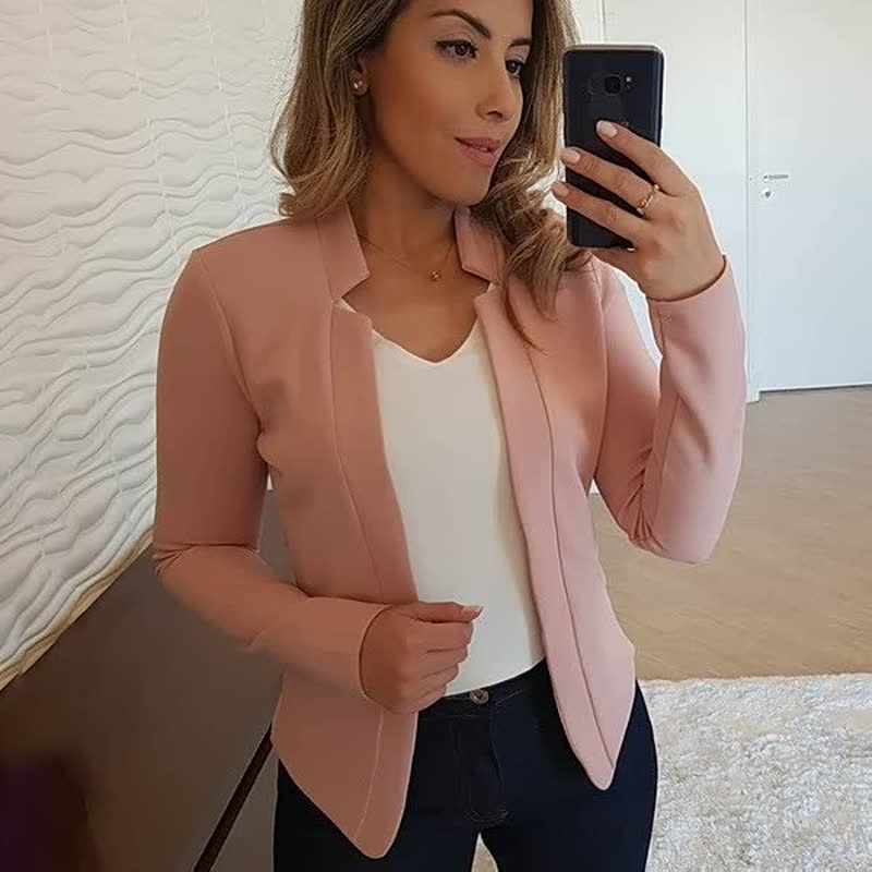 Elegant Collarless Long Sleeve Blazer for Women