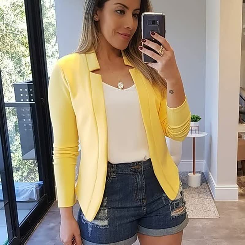 Elegant Collarless Long Sleeve Blazer for Women