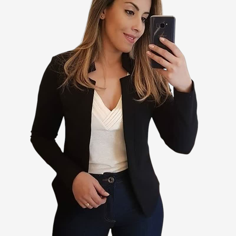 Elegant Collarless Long Sleeve Blazer for Women