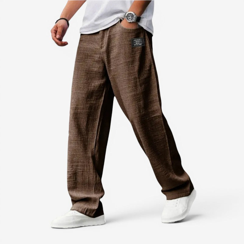 Men's Relaxed Fit Wide Leg Trousers with Pockets