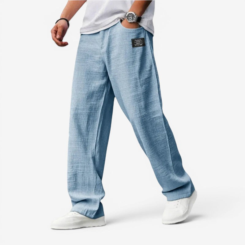 Men's Relaxed Fit Wide Leg Trousers with Pockets
