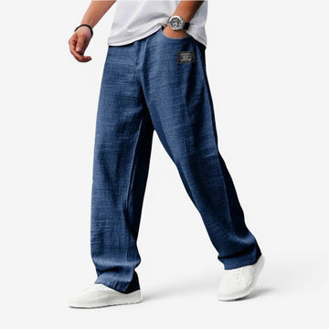 Men's Relaxed Fit Wide Leg Trousers with Pockets