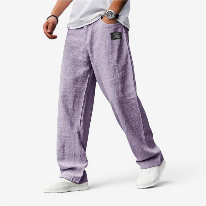 Men's Relaxed Fit Wide Leg Trousers with Pockets