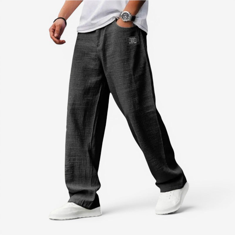 Men's Relaxed Fit Wide Leg Trousers with Pockets