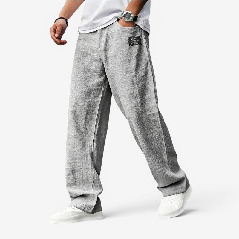 Men's Relaxed Fit Wide Leg Trousers with Pockets
