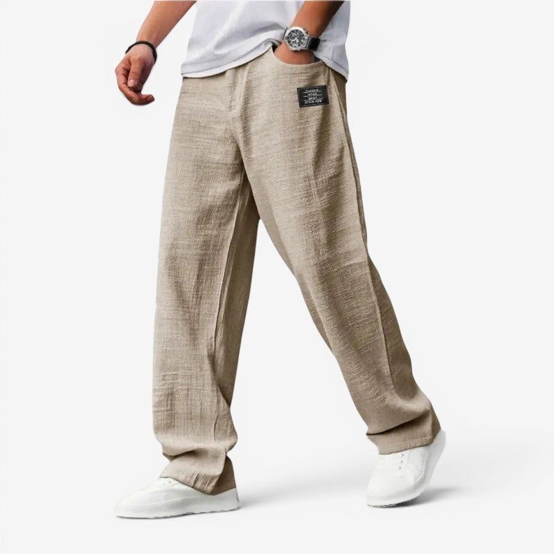 Men's Relaxed Fit Wide Leg Trousers with Pockets