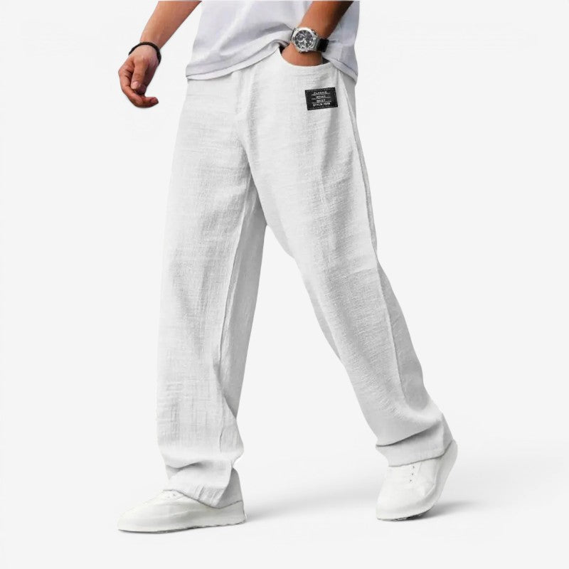 Men's Relaxed Fit Wide Leg Trousers with Pockets