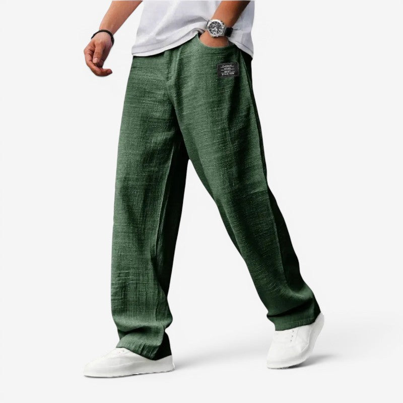 Men's Relaxed Fit Wide Leg Trousers with Pockets