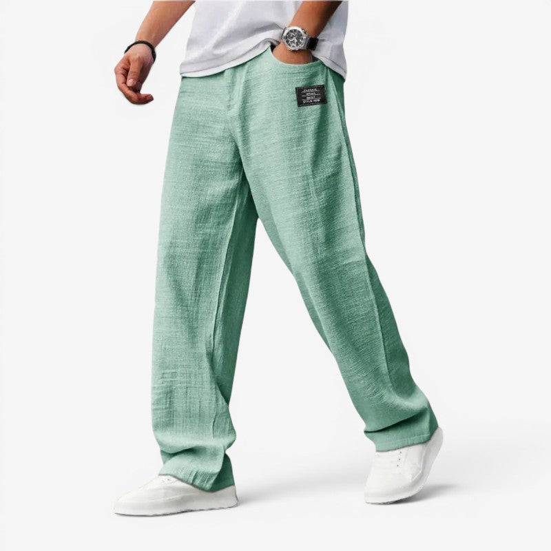 Men's Relaxed Fit Wide Leg Trousers with Pockets