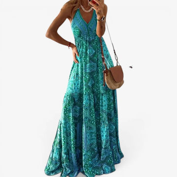 Women’s Long Draped V-Neck High Waist Dress