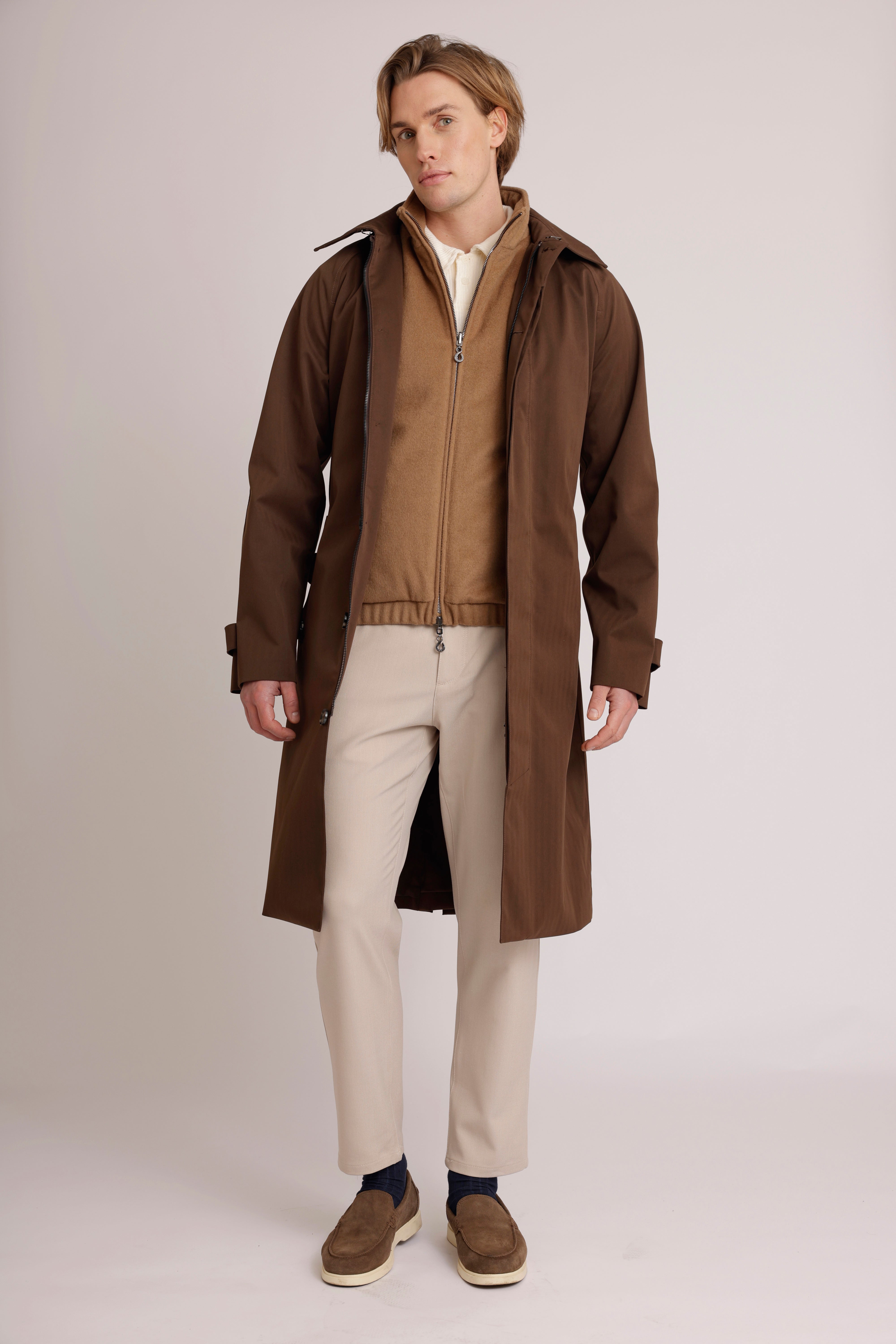 Men's Waterproof Long Trench Coat | Brown