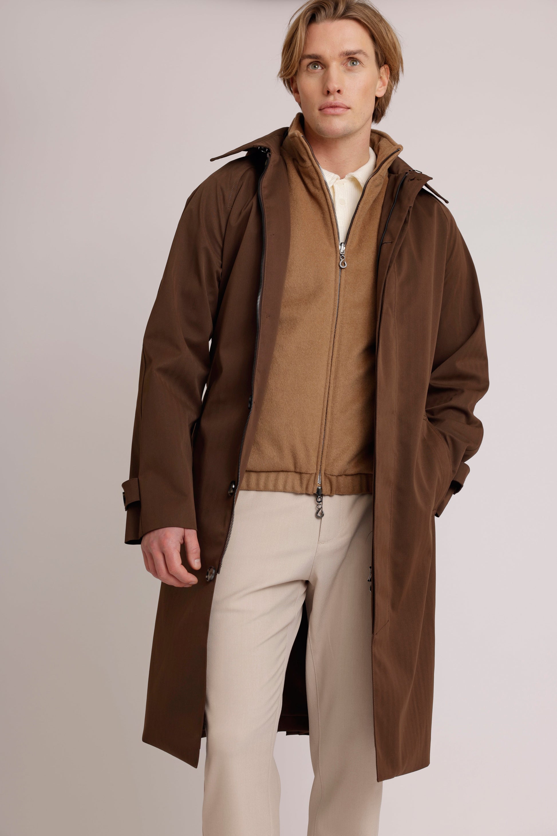 Men's Waterproof Long Trench Coat | Brown