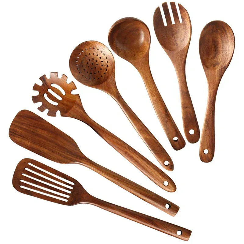 EcoChef - Teak Wood Utensil Set Premium Teak Construction for Durability and Longevity | Ergonomic Design for Comfortable Handling | Eco-Friendly Sustainable Tools for Everyday Cooking